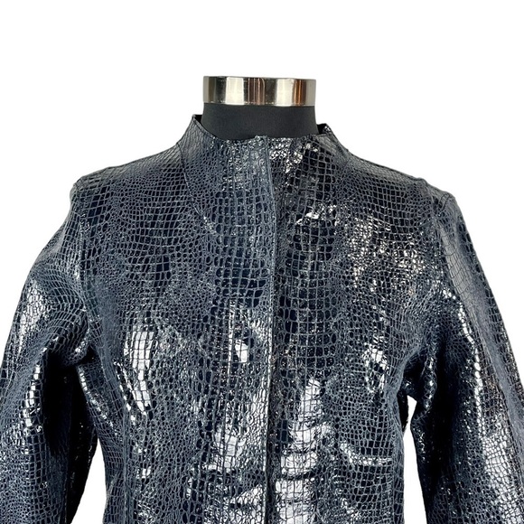 CHICOS KIMBERLY REVERSIBLE STRIKING ANIMAL MIDNIGHT LAVA EMBOSSED LEATHER JACKET - Picture 10 of 16